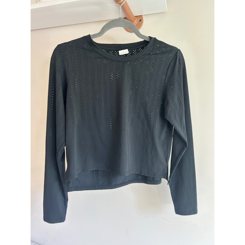Zyia Active Black Laser Cut Perforated Long Sleeve Crop‎ Top Womens Medium